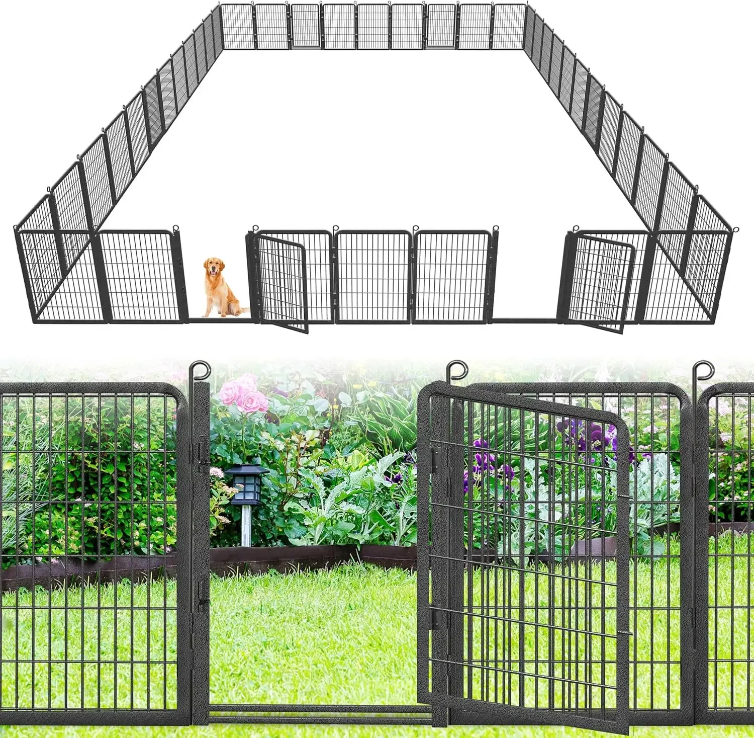 Garden Fence Decorative Garden Fencing with Low Threshold Gate, Garden Border Fencing for Dogs Metal Fence Panels Dog