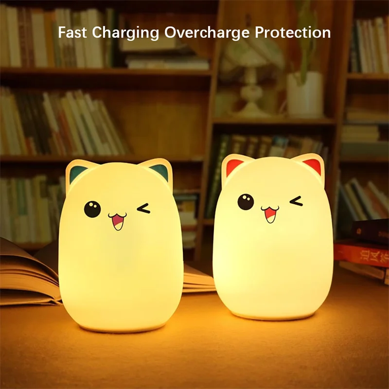 Silicone LED Cute Rabbit Night Light, Touch Desk Lamp and Silica Gel Lights for Baby, Bedroom, Halloween,Christmas Home Decor