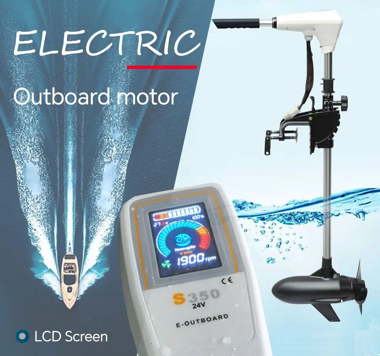 Installation of High-Power Electric Outboard Engine Thrust Water Crossbeam and Trolling Electric Trolling Motor With Led Screen