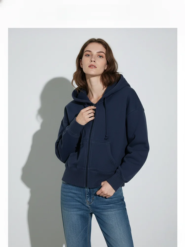 

Loose Fit Hoodie Sweatshirt Letter Print Simple Style Autumn Winter Outerwear Zipper Cardigan Casual Comfortable Top