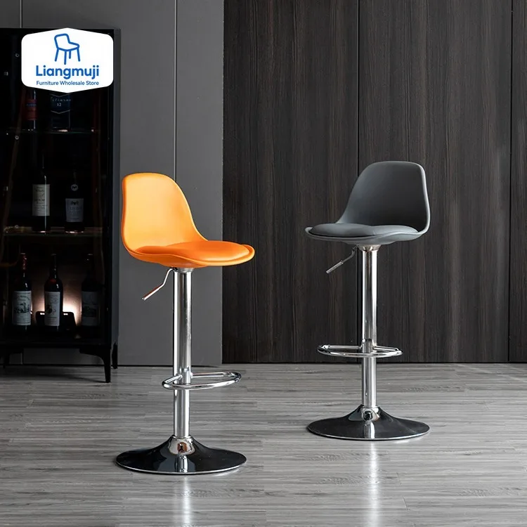

Adjustable Swivel Bar Stool Counter Kitchen High Back Bar Stool Simple Leather Tabouret De Bar Style Industriel Salon Chair
