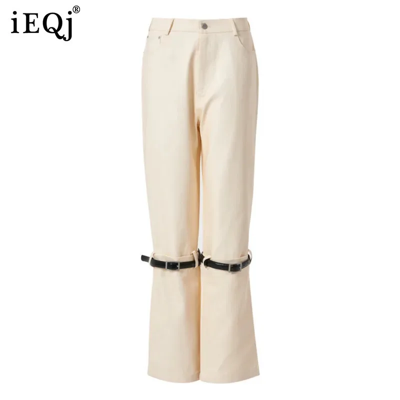 IEQJ High Waist Black Belted Long Casual Wide Leg Pants New Loose Fit Trousers Women Fashion Tide Spring Autumn 2025 1DF7708