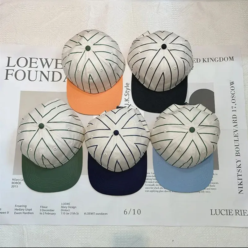 Korea New American Striped Simple Flat Brim Baseball Cap Women Men Customized Logo Print and Laser Pu Patch Baseball Cap