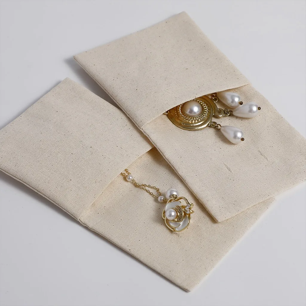 Cotton Jewelry Storage Pouch Beige Earring Storage Bag Jewelry Envelope Bag Minimalist Inner Card Jewelry Pouch For Necklace