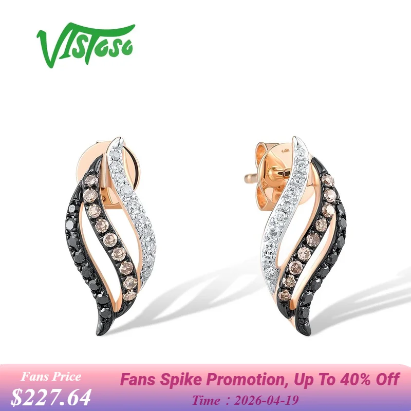 

VISTOSO Authentic 14K 585 Rose Gold Earrings For Women Sparkling White Black Diamonds Anniversary Glamorous Gifts Fine Jewelry