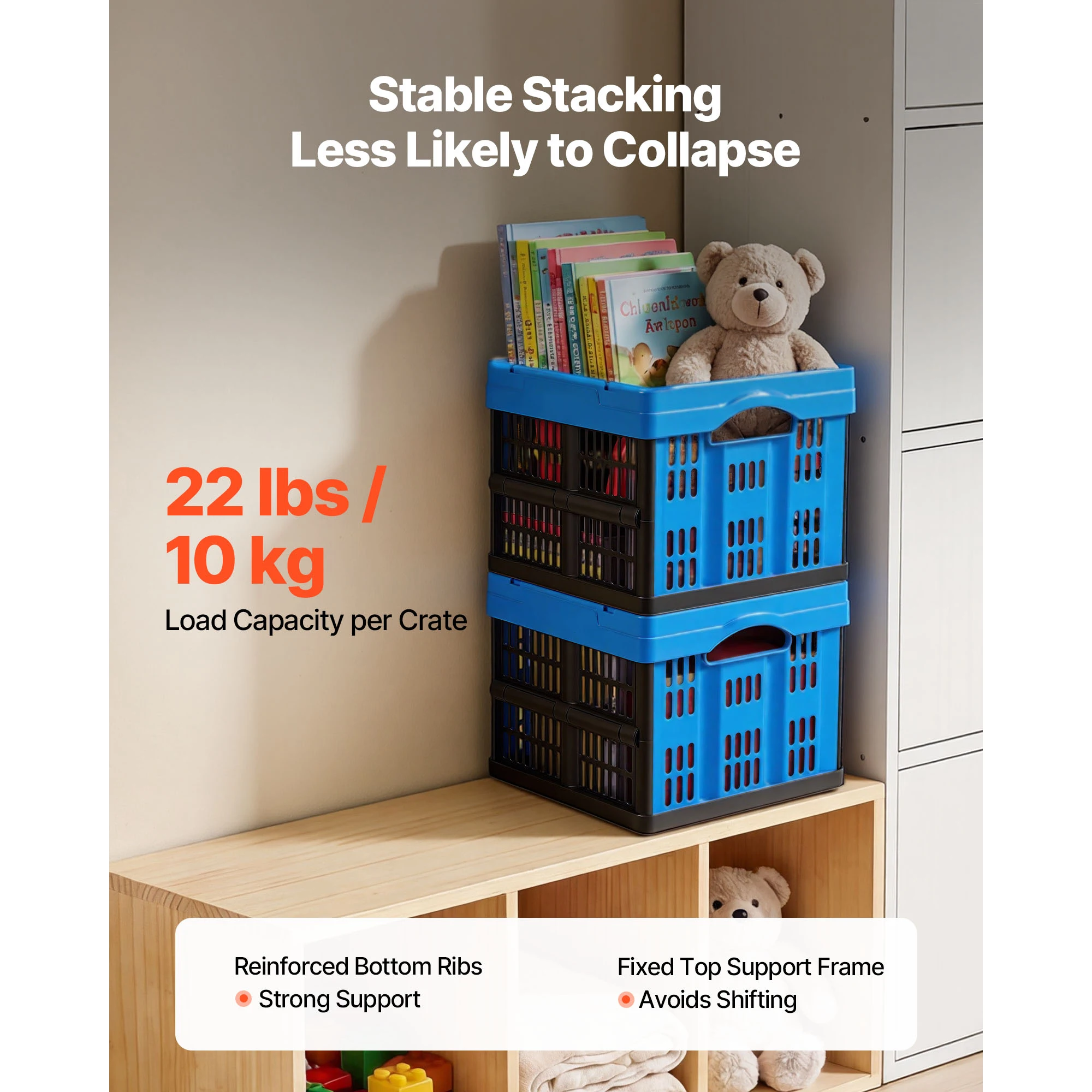 SucceBuy 25L 3PCS Plastic Stackable Storage Bins Collapsible Folding Storage Containers Space-Saving Baskets for Home Organizing