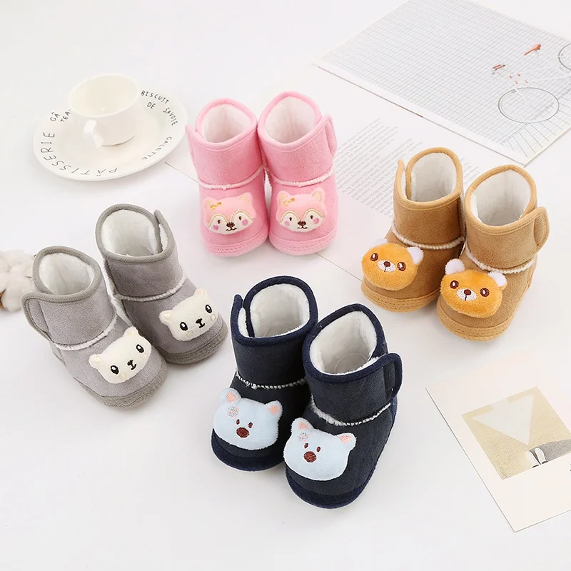 

Newborn Baby Boots Cute Cartoon Thickened Cotton Shoes Winter Kids Plush Snow Booties Boys Girls Soft Comfort Warming Shoes