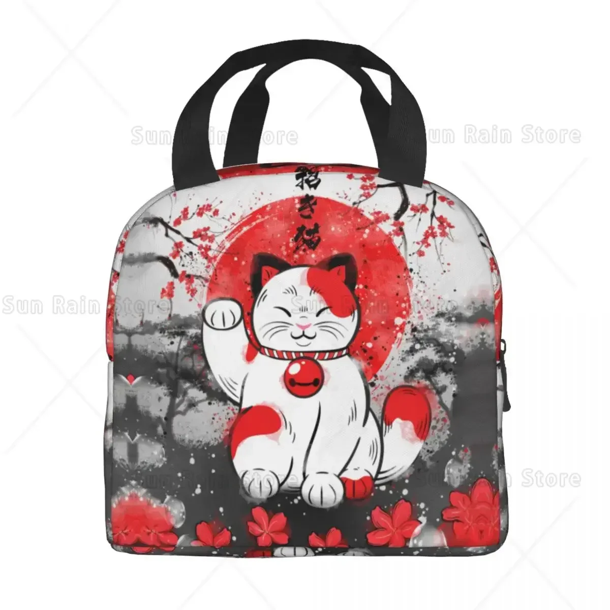 Custom Maneki Neko Lucky Cat Lunch Bag Men Women Cooler Warm Insulated Lunch Box for Children School