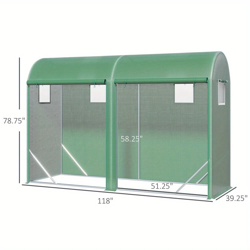 Walk-In Tunnel Greenhouse Hot House for Outdoor w/ Roll-up Door, 10'x3'x7' Green