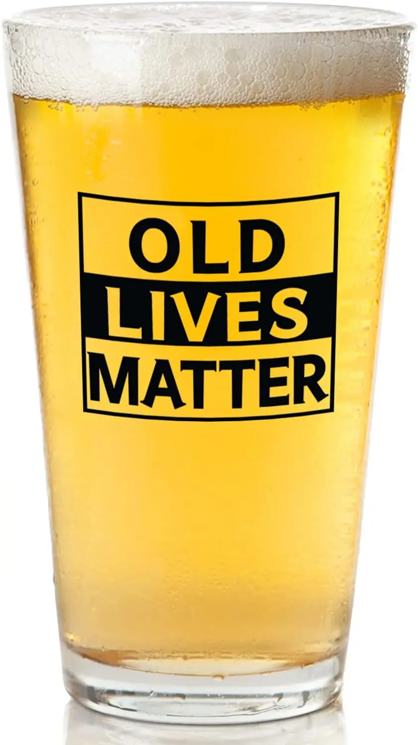 Funny 16oz Beer Glass Gift for Dad Husband Grandpa - Old Lives Matter