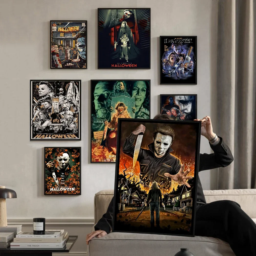 أفلام الرعب الأمريكية هلوين ، ملصقات لاصقة مايكل مايرز ، ملصق ورق كرافت الرجعية ، شريط غرفة ديي الجمالية الفن جدار اللوحة