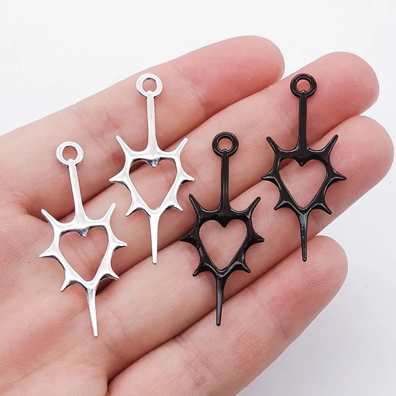 15pcs 45x19mm Goth Antique Silver Thorn Heart Charms For Jewelry Making DIY Jewelry Findings Antique Silver Color Alloy Charms