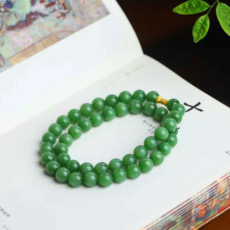 Natural Hotan Jade , Russian , Powder Green's Eye Jadeite Necklace