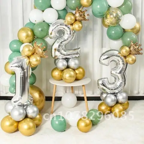 

Silver Crown Number Foil Balloons 32inch 1st Birthday Party Decorations Kids Baby Shower Helium Balloon 1-3 Year Birthday Globos