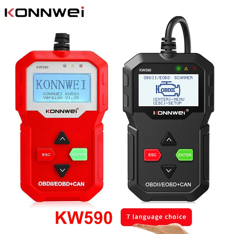 KONNWEI KW590 OBD 2 Car Diagnostic Tool Car Code Readers Auto Diagnostic Scanne OBDII Scanner Russian Language Scanner Tools