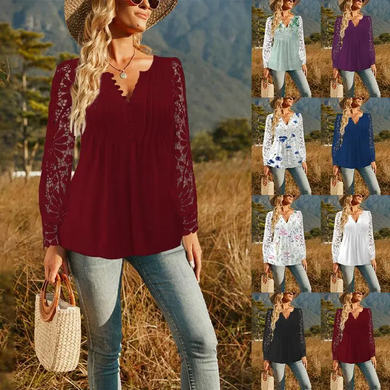 

Lace Crion irt Women's Base Layer Casual Sle Long Sve Polyester Fabric 3D Effect Polyester Fiber 00% Summer 2024