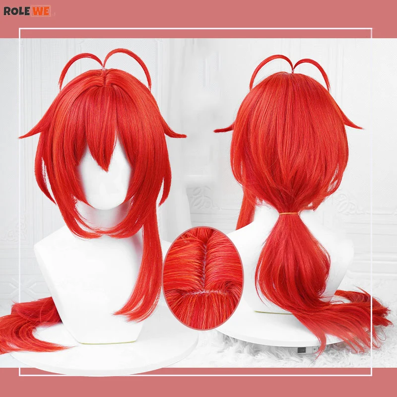 

Diluc Cosplay Wig Anime Red Dead of Night Diluc Long Red Scalp Wig Heat Resistant Synthetic Hair Halloween Wigs + Wig Cap