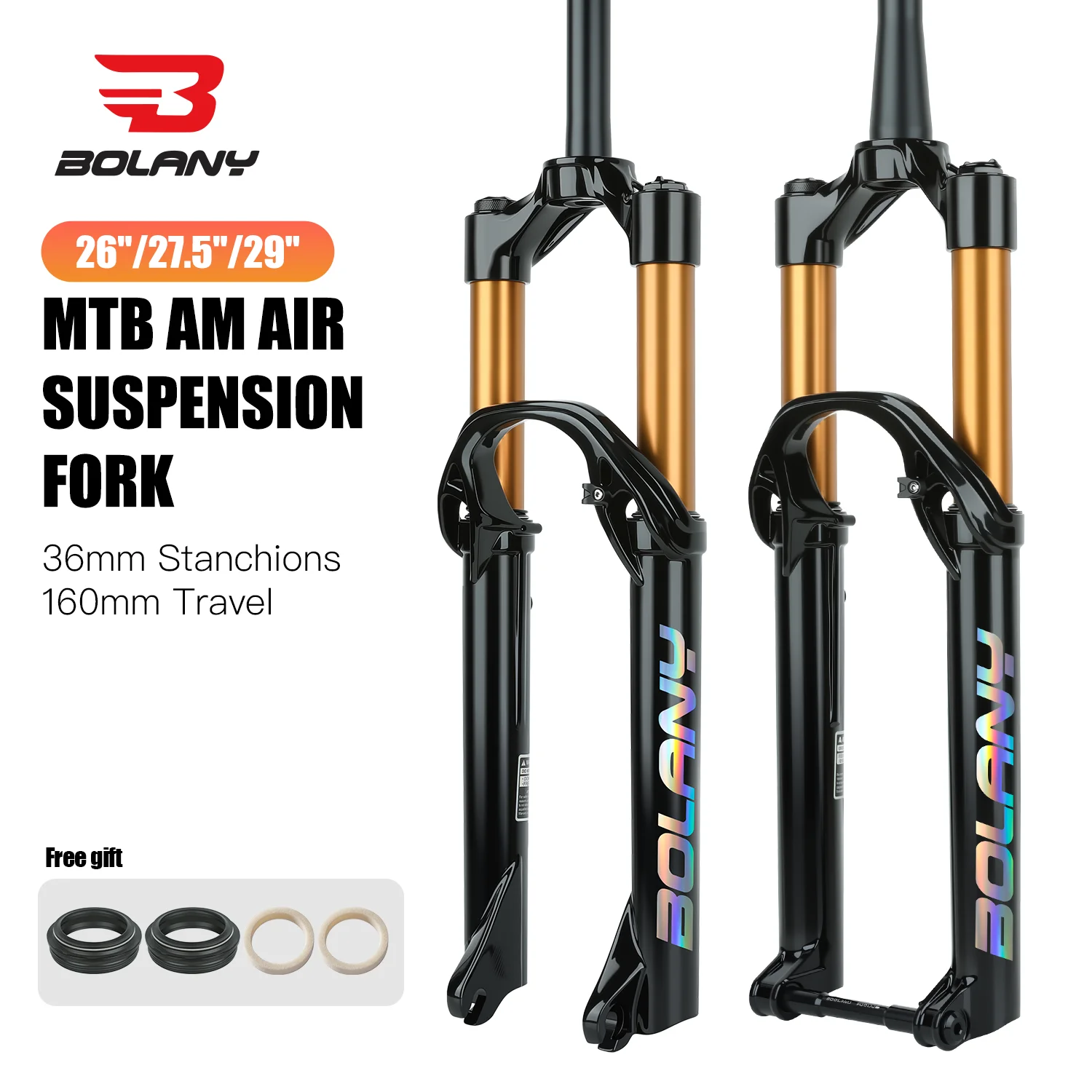 Horquilla de bicicleta BOLANY Air and Oil R29 de 26/27.5 pulgadas con suspensión, viene con bomba de aire, presión de aire ajustable, bloqueo remoto de horquilla de bicicleta