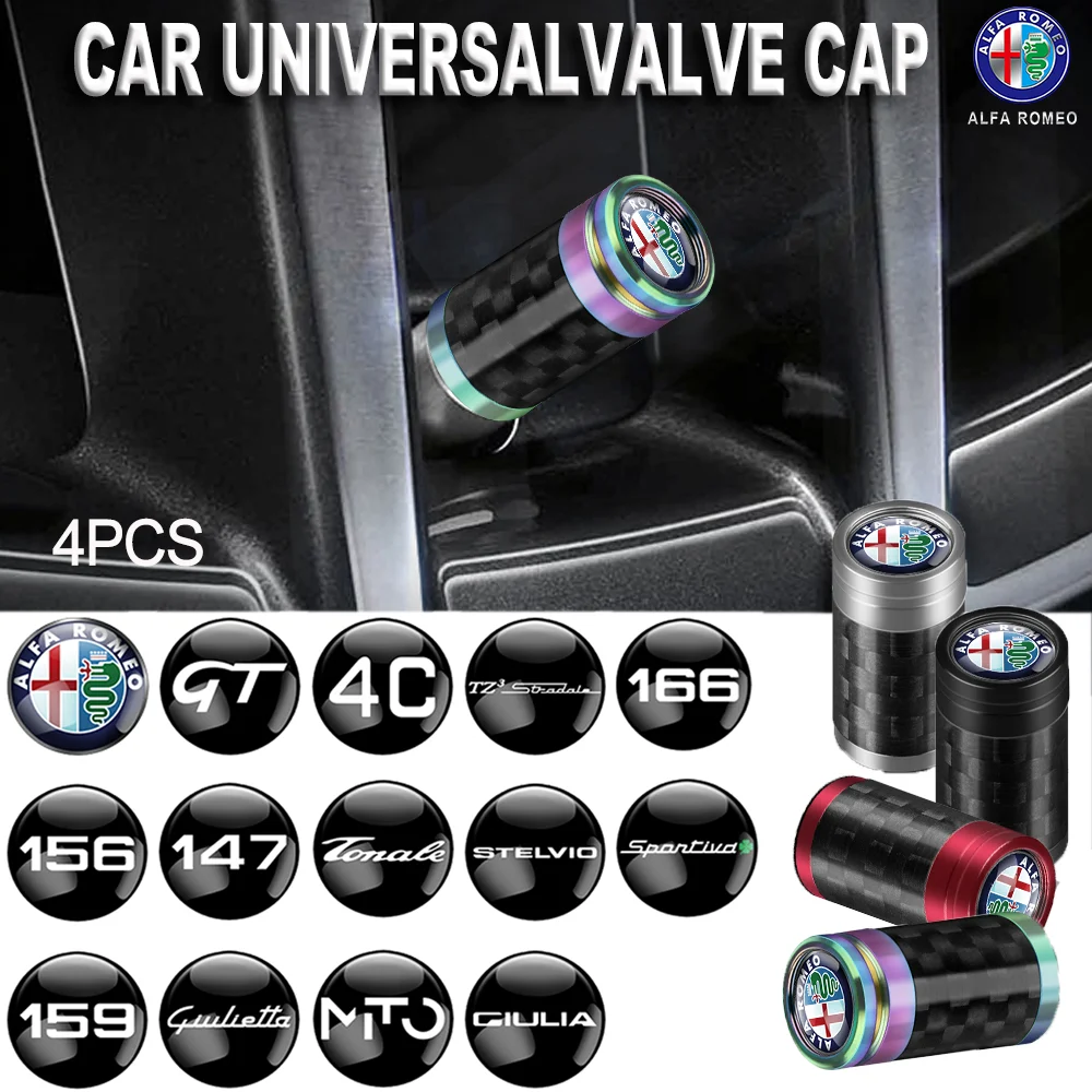 4PCS Aluminum Alloy Car Wheel Tire Valve Caps For Alfa Romeo Sportiva Giulia Giulietta 156 Stelvio 147 GT Mito Auto Accessories