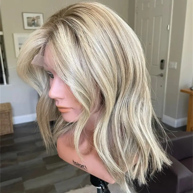 

Парик с кружевной передней частью 13x4, омбре, пепельно-коричневый с блонд-оттенками, высококачественный термостойкий парик для вечеринок, повседневной носки, косплея, короткий волнистый боб