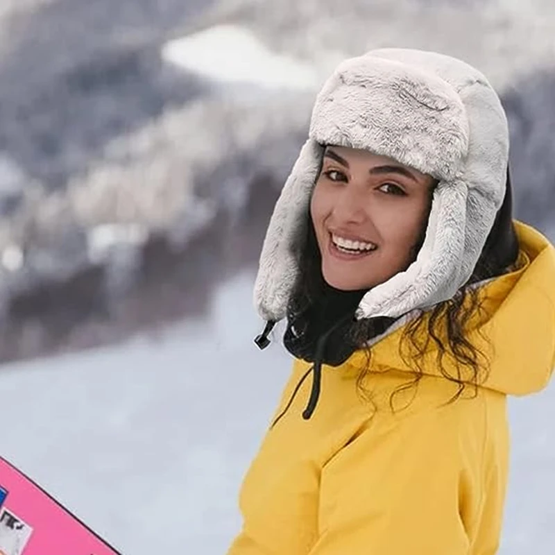 Novo inverno quente grosso pelúcia bombardeiro chapéu para homens mulheres russo ushanka neve bonés earflap bonnet inverno quente trapper chapéus à prova de vento