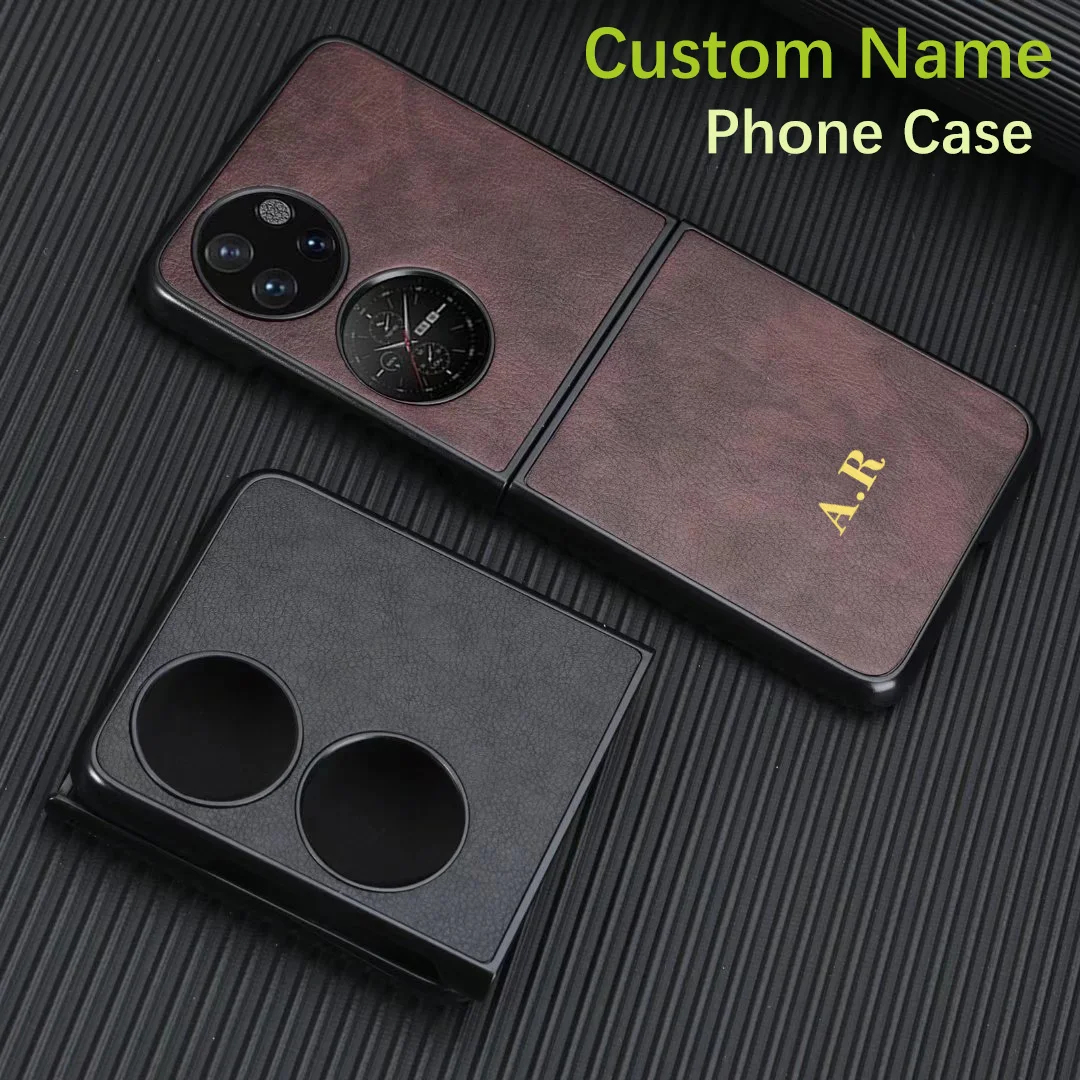 

Customized Name Letters Leather Card Holder Phone Case For Huawei P50 Pocket / Pocket S Shockproof Protective Fold Cover