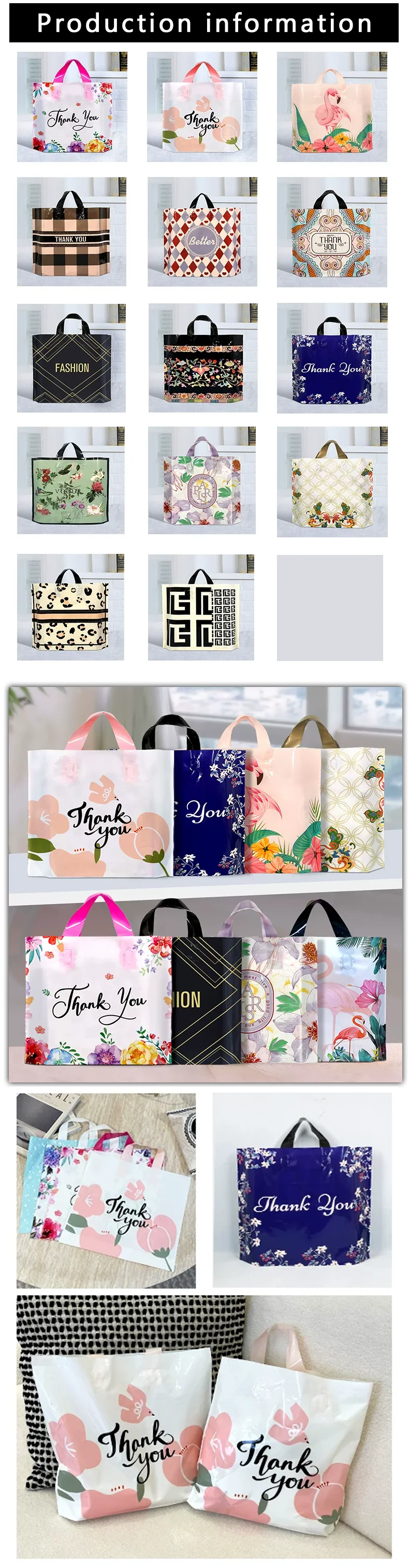 50 Stück Plastiktüten mit Dankeschön-Logo für Kleidung, Geschenkverpackung, Einkaufstüten, Verpackungstüten für Feiertage und Partys – Detail 3