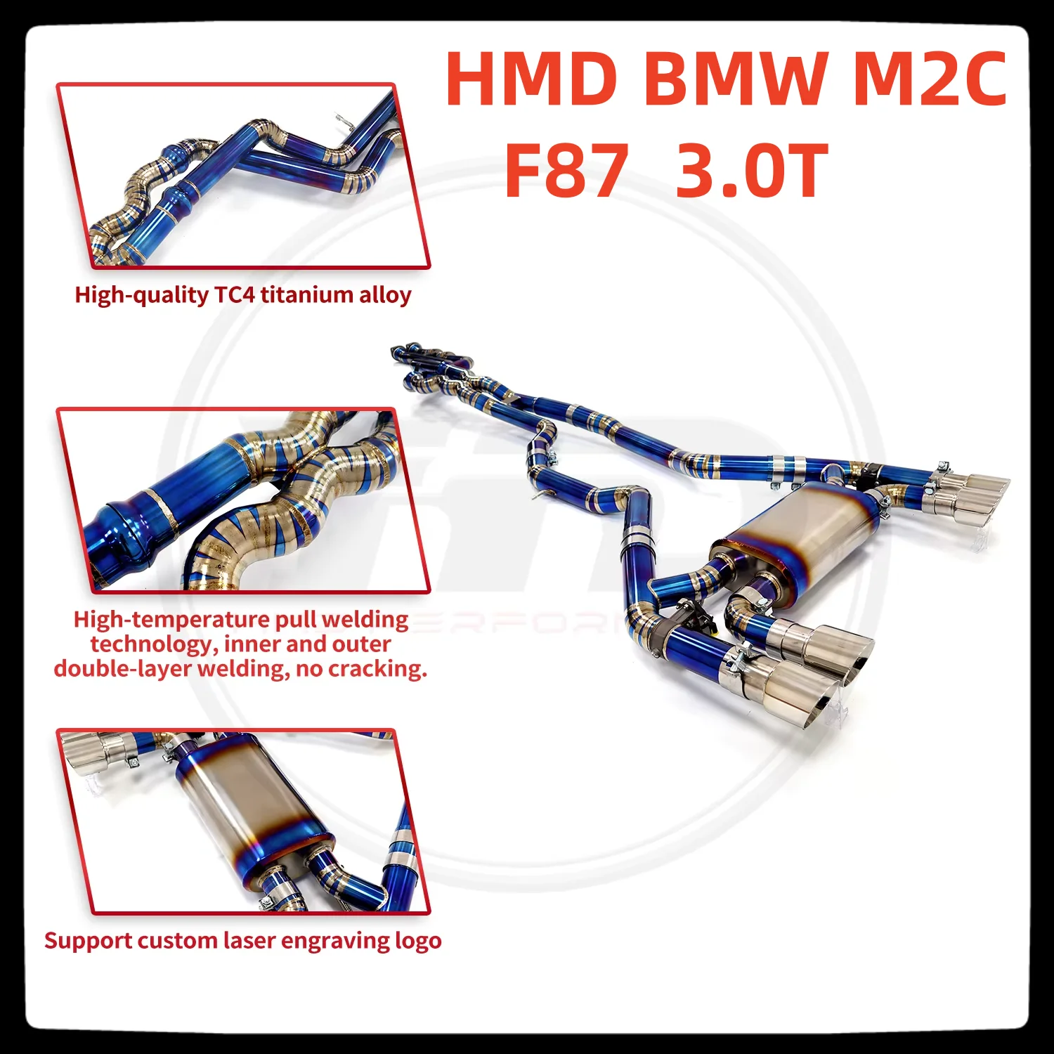 HMD Hot Sale Titanium Exhaust System Performance Catback for BMW M2C F87 3.0T  With valves tips