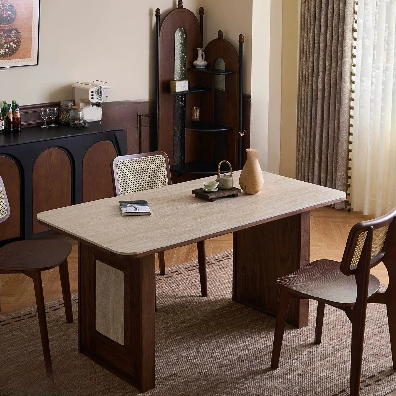 

dining table/medieval rock slab dining table and chair combination North American walnut color retro large board table