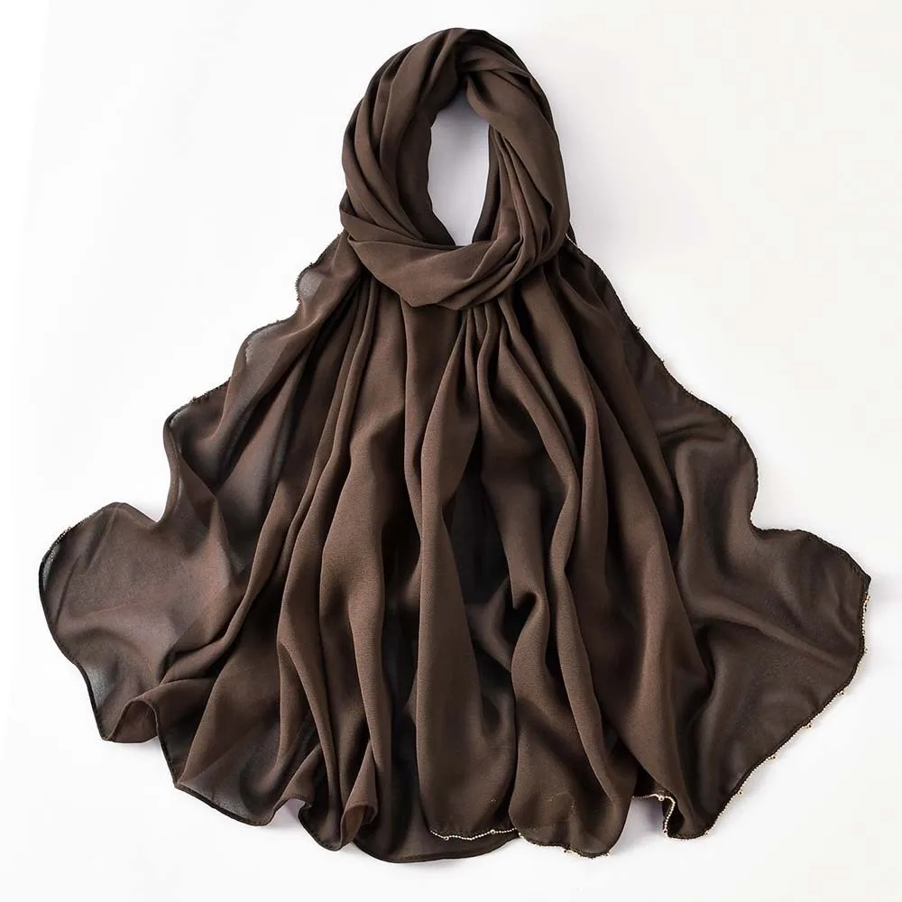 Elastisches, buntes Perlen-Kopftuch, atmungsaktiv, Hijab, bedruckter Schwanz, Turban, einfarbig, indischer Stil, Chiffon, großer Schal für Damen