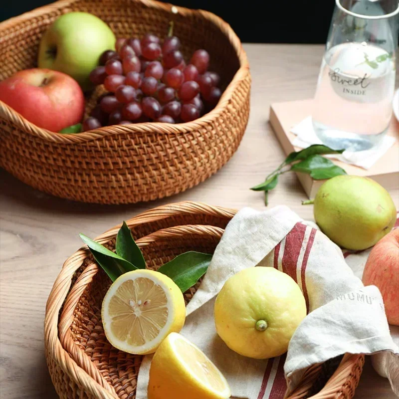 Cesta Handwoven do armazenamento do piquenique, bandeja do Rattan, cesta de vime, pão, fruto, pequeno-almoço, chá, armazenamento da cozinha, novo