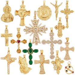Religiöser Jesus Kreuz Charm Anhänger, 18 Karat vergoldet Zirkonia cz gepflastert, Schmuck Halskette Armband Zubehör liefert m73