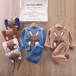 New Kids Flannel Pajama Sets Winter Christmas Pyjamas For Children Thick Warm Cartoon Sleepwear Girls Boy Casual Home Suit 0-5Y