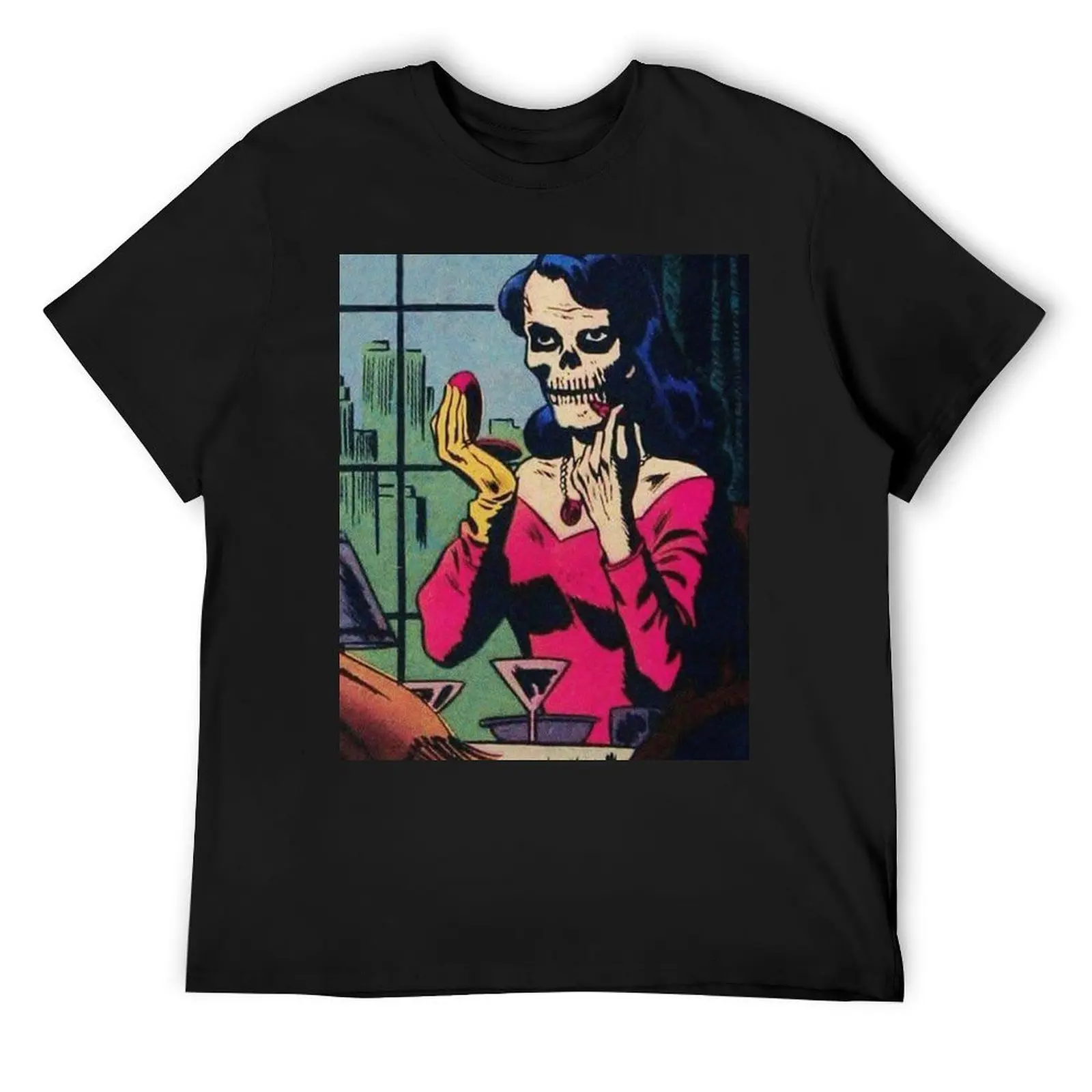 Skeletal woman applying lipstick T-Shirt for a boy anime clothes plus size tops mens cotton t shirts