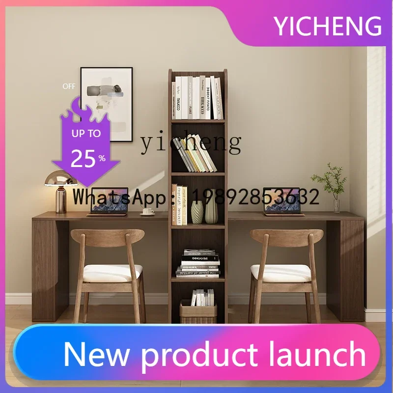 

W8- retro style corner desk bookcase integrated double computer desk study room home study table bookcase combination