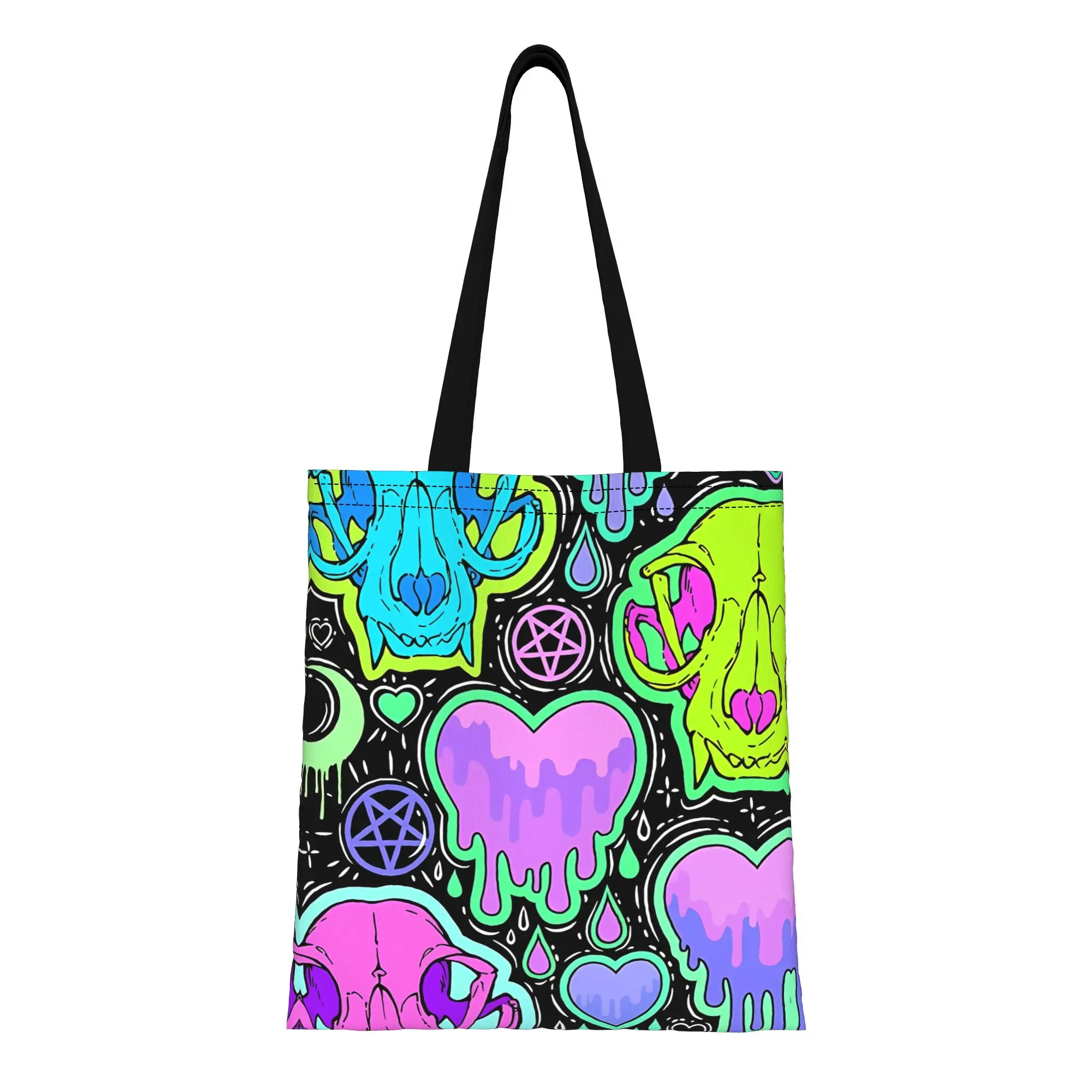 

Y2K Neon Pastel Goth Skull Cute Creepy Graffiti Canvas Woman Tote Bag for Shopping Travel Outdoor Heavy Duty Shoulder Handbag