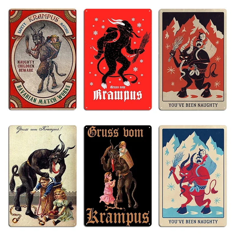 The Krampus Beware The Ill Behaved Print Krampus Greetings Metal Plaque Printing Decoration Garage Wall Mural Tin Sign Poster