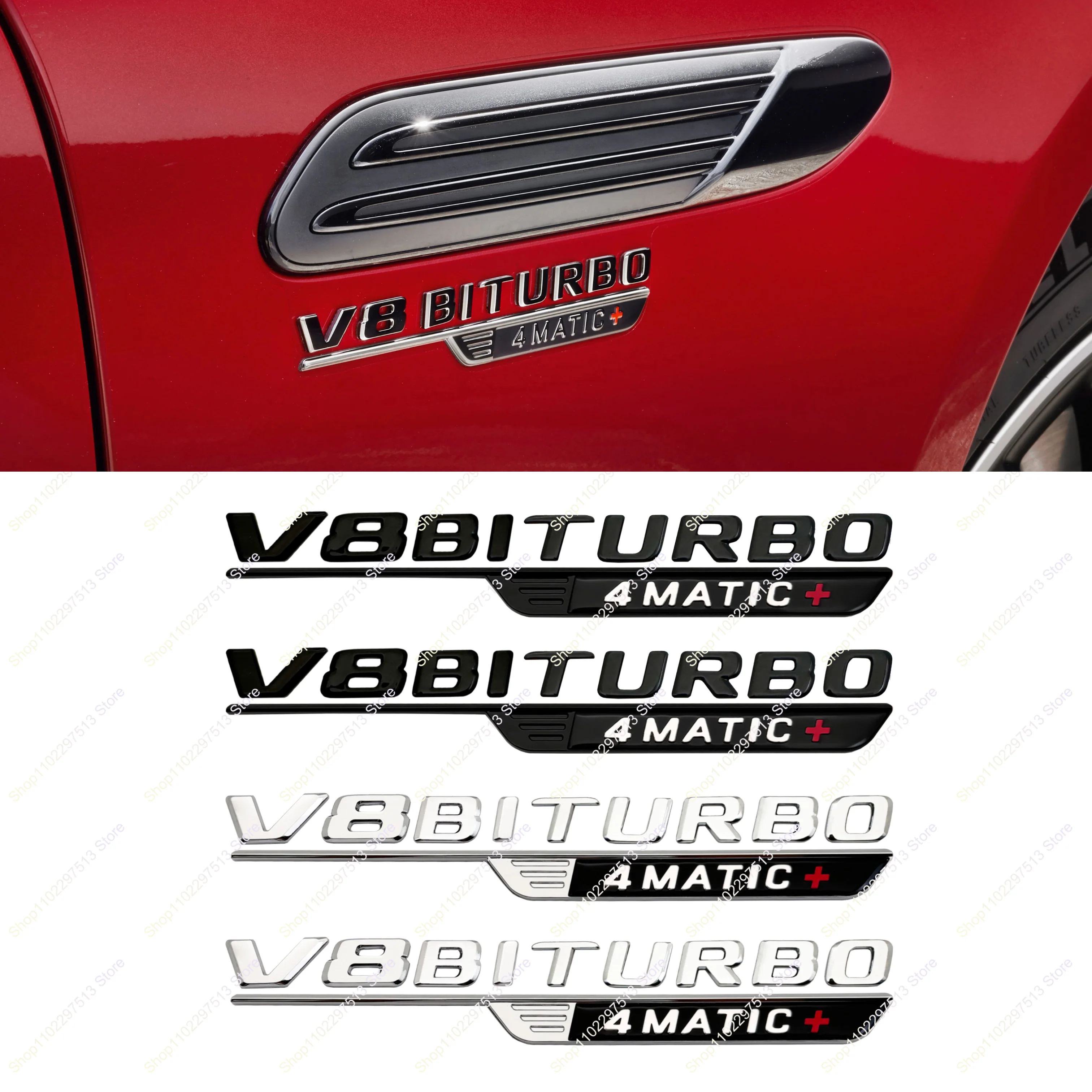 

New Chrome Black Letters V8BITURBO4MATIC Emblem For E63 C63 CLS63 GLS63 S63 GLE63 GLC63 Series Car Side Trunk Nameplate Sticker