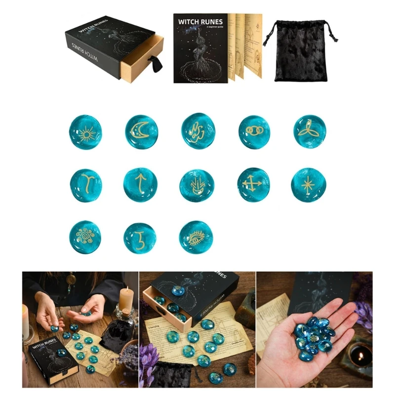 

E8BF 13Pcs Runes Stone with Instruction and Storage Bag Metaphysical Heal Runes