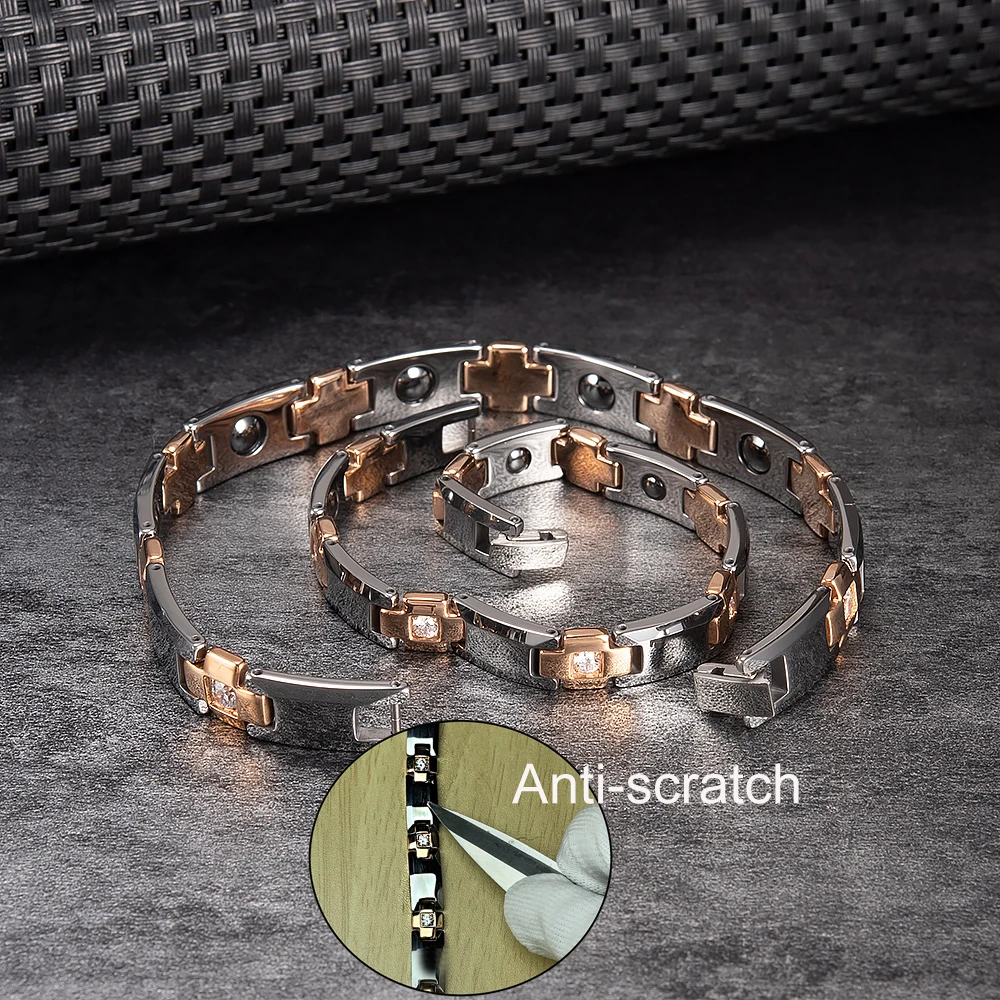 Vinterly Anti-scratch Tungsten Carbide Bracelet Men Gold-color Energy Magnetic Hematite Benefits 22CM Couple Jewelry Waterproof