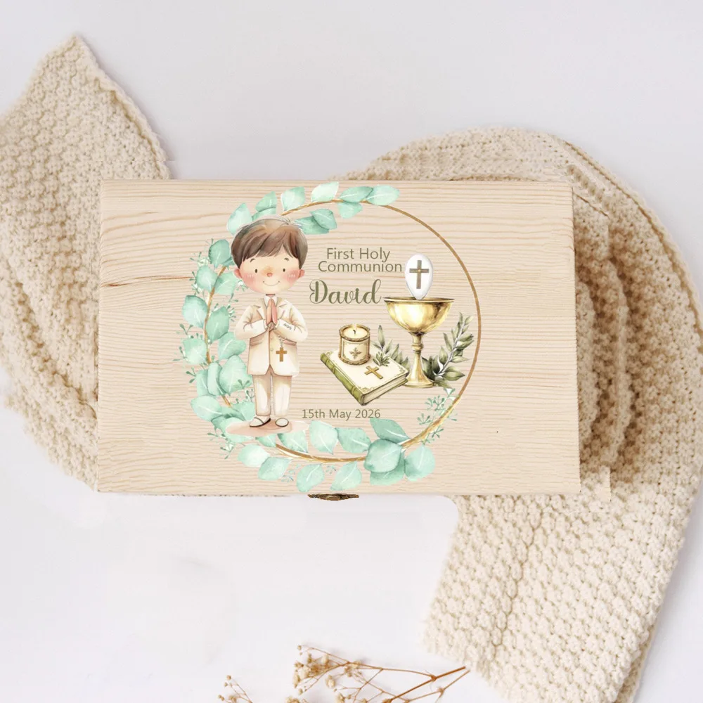 Personalised First Holy Communion Wooden Box Baptism Wooden Keepsake Box with Name/date Baptism Gift First Communion Gifts view 6