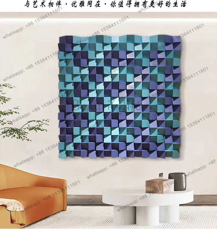 restaurant high-end hanging painting modern three-dimensional wooden block physical installation painting