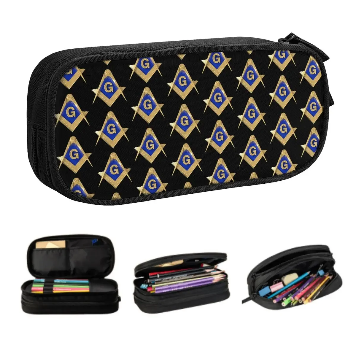 

Kawaii Gold Square Compass Masonic Freemason Pencil Cases for Boys Big Capacity Freemasonry Mason Pencil Pouch School Supplies