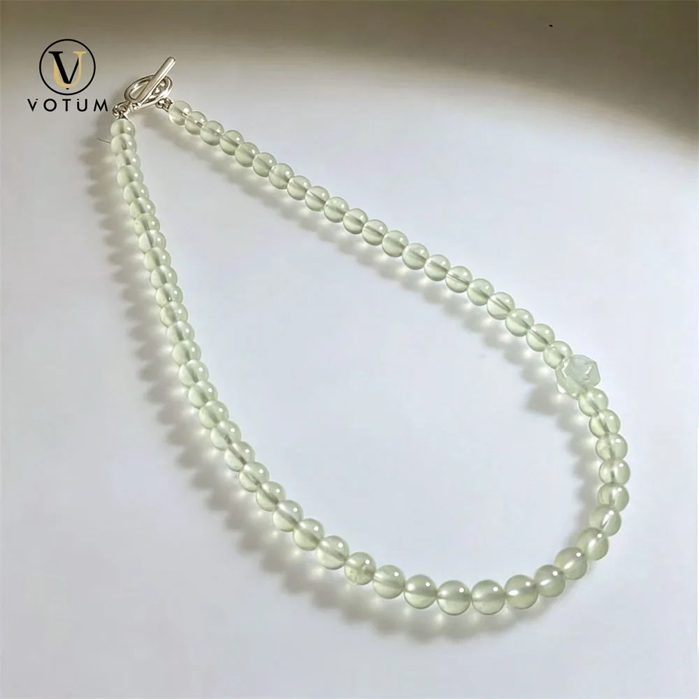 Votum Natural Prehnite Stone Beaded Choker Necklace for Women Crystal Healing Semi-Gemstone Birthstone Stone Necklaces Jewelry