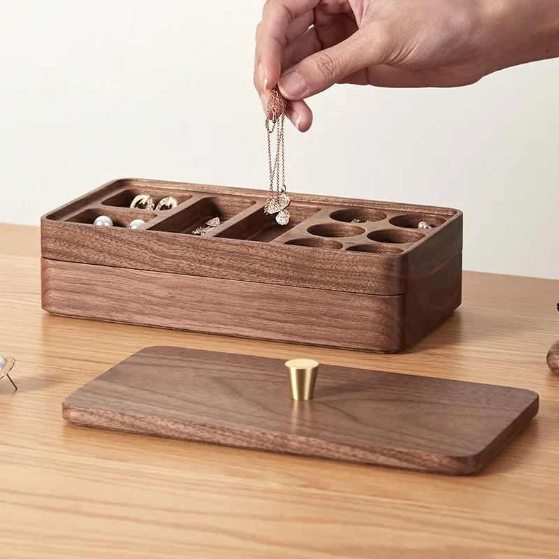 For Walnut Jewelry Box Jewelry Earrings Necklace Jewelry Box Girls Bracelet Ring Double Storage Box Valentine's Day