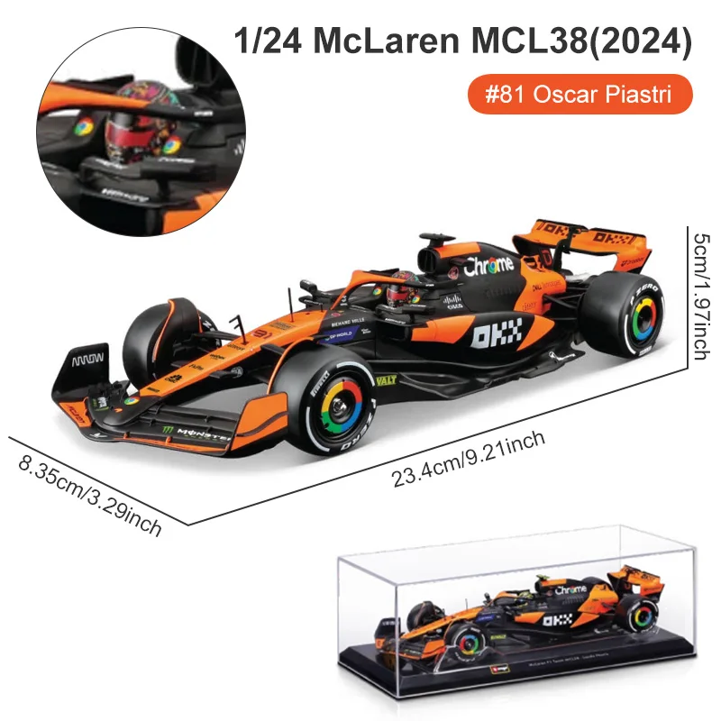 Bburago 1:24 F1 2024 McLaren MCL38 #4 Lando Norris #81 Oscar Piastri Formula Racing Car Diecast Alloy Model Car Collection Gifts