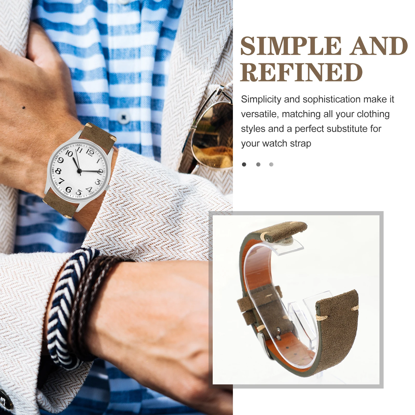 

Suede B Watch Strap s Cowhide Adjustable Replacement Male Wristb for Men Retro Belt Comfortable