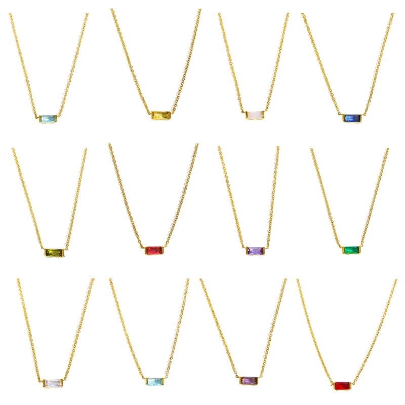 S1Y1 Stylish Necklace Rectangular Pendant Necklaces Perfect for Those Born in January