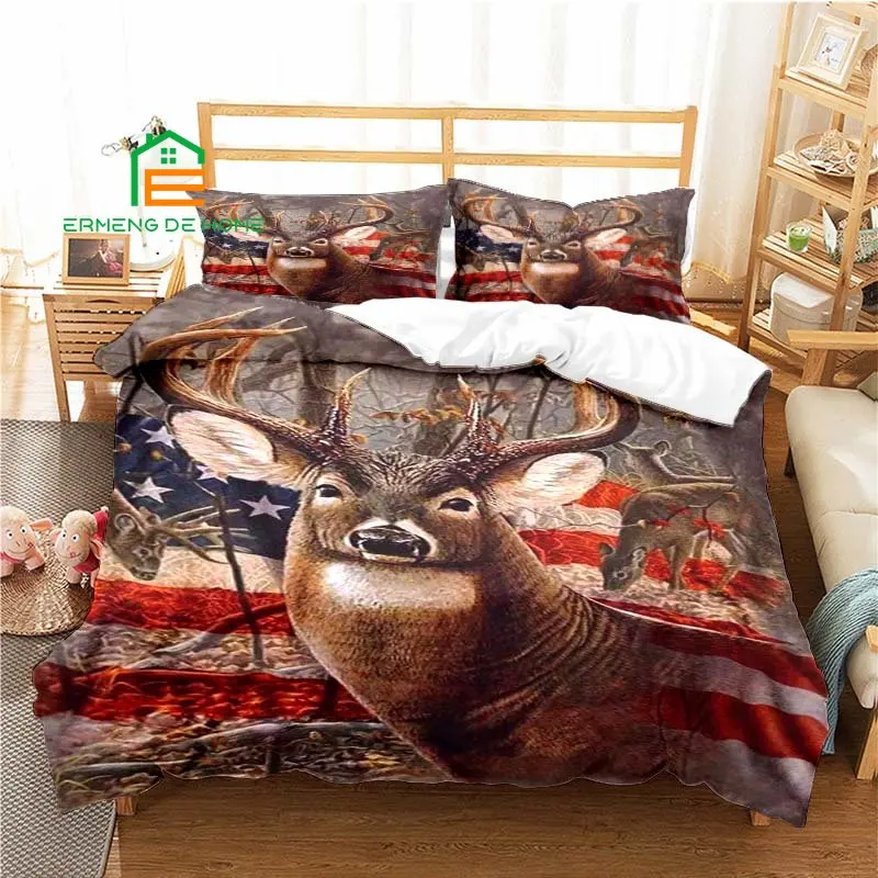 Animal Deer Pattern Duvet Cover Set Bedding for Aldult Kids Bed Set Comforter Cover Bedding Set  8 Sizes