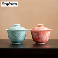 120ml Chinese Handmade Flower Stacking Gaiwan Creative Tea Tureen Household Tea Brewing Cover Bowl Chinese Tea Set Ornaments